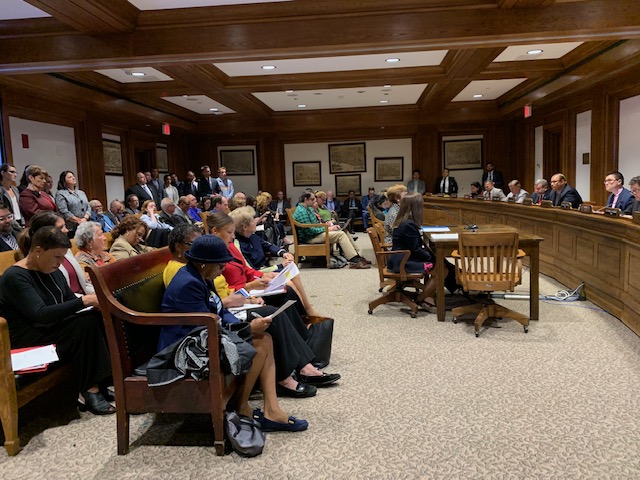 Crowd gathered for hearing at the State House An Act to ensure gender parity on public boards and commissions